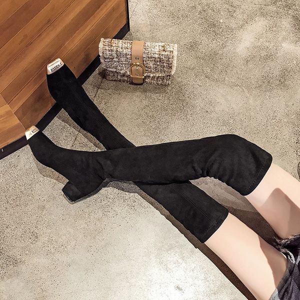 

2020 women's shoes snow boots ladies winter flock warm boots over the knee booties slip-on outside shoes botas, Black