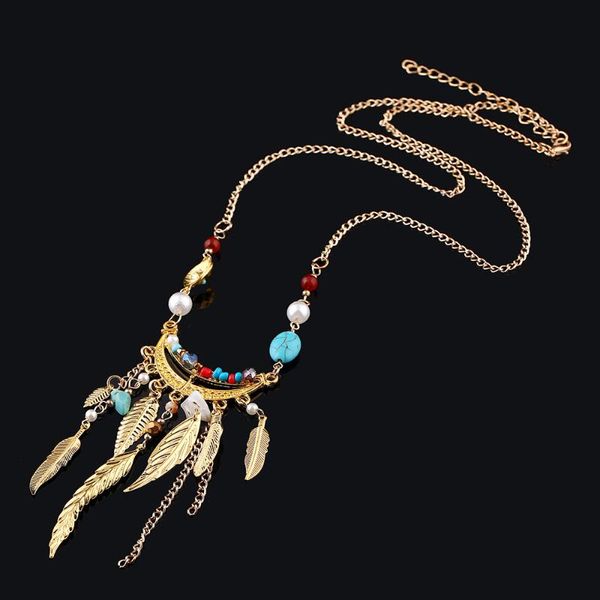 

2020 new fashion women bohemian beads leaves tassel collar choker necklace vintage gypsy ethnic maxi necklace jewelry 5n427, Silver