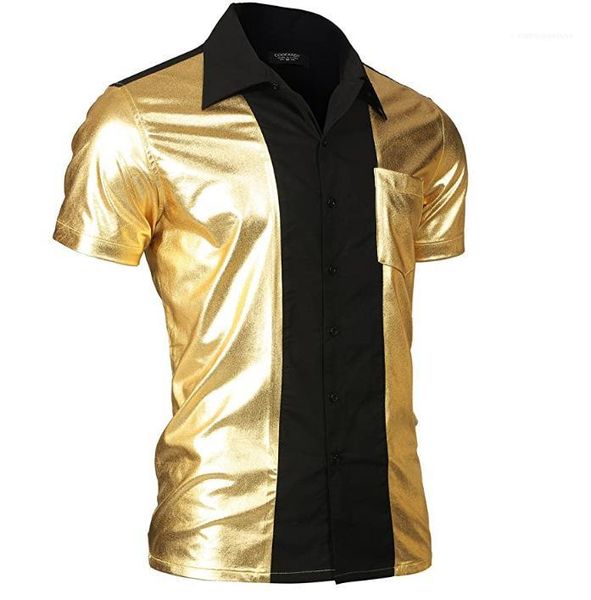 

нагрудных neck тонкого tshirts club party рубашка мужской летняя одежда плюс размер глянцевых лоскутных mens партии polos сплошного цвет с к, White;black