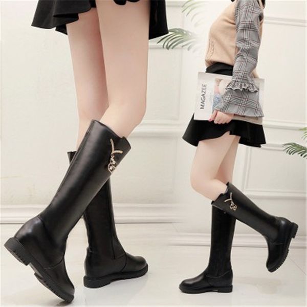 

knee high boots women soft leather knee autumn winter boots comfortable warm short plush women wedge long, Black