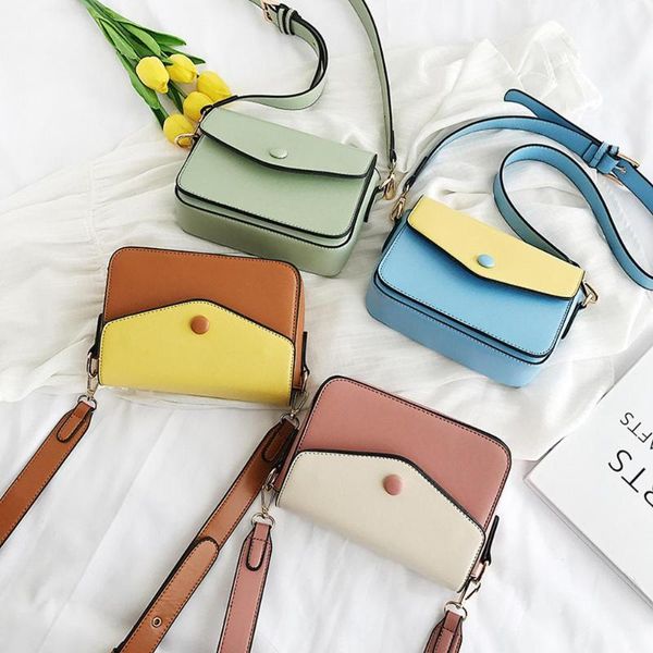 

fashion ladies bag stitching one shoulder leather small square bag buckle messenger portable rivet pure-colour dropship y605