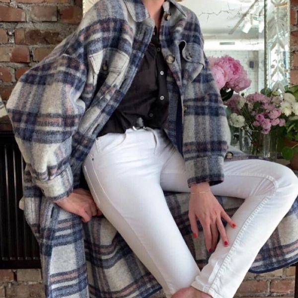 

women's wool & blends woolen coat for women autumn/winter plaid long outwear single breasted coats 2 colors, Black