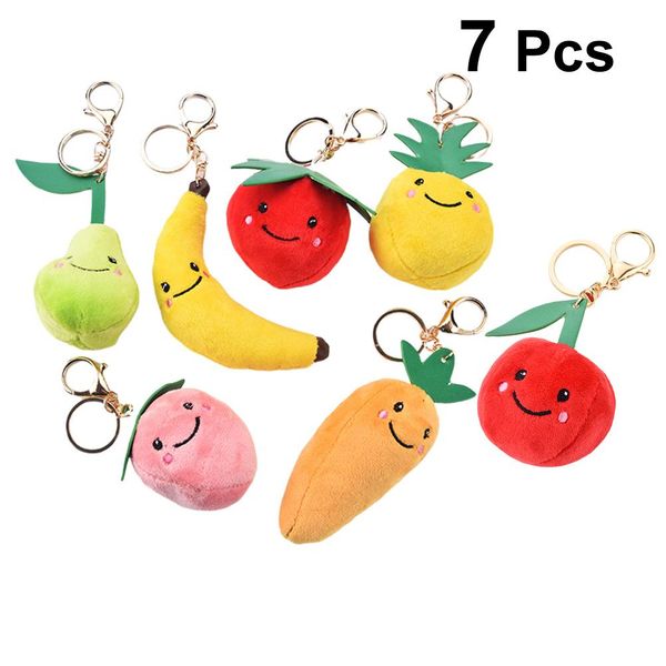 

7pcs plush key chains fashion fruits alloy car decorations key rings hanging pendants for souvenir purse plush key chains, Slivery;golden