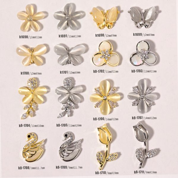 

nail art decorations 10pcs charm cat eye stone luxury zircon 3d diamond crystal alloy jewelry manicure design accessories, Silver;gold