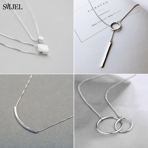 

smjel tiny double circle round necklaces & pendants karma bar charm necklace chain jewelry for women gifts for her, Silver