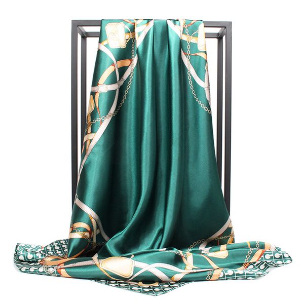

fashion silk satin hijab scarf for women kerchief print bag hair scarfs 90*90cm square shawls and wraps neck scarves for ladies, Blue;gray