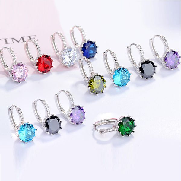 

9color luxury crystal 925 sterling silver stud earrings for women pendiente statement earring stone jewelry, Golden;silver