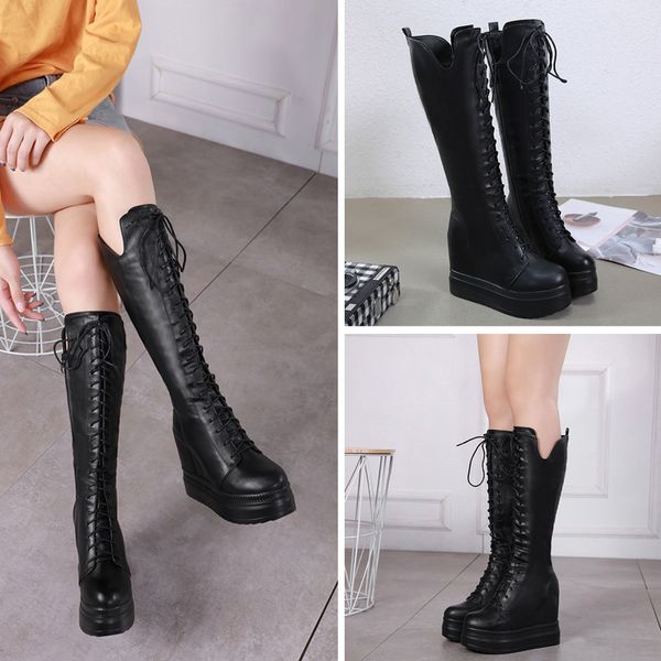

shoes round toe boots women new 2020 leather booties winter footwear low heels booties luxury designer autumn rock high, Black