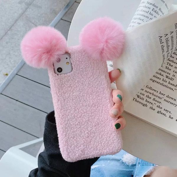 

3d fluffy sheep cases for iphone 11 pro max xr xs max x 7 8 6 plus hair fur girl cute soft tpu cartoon back cell phone cover fashoin luxury