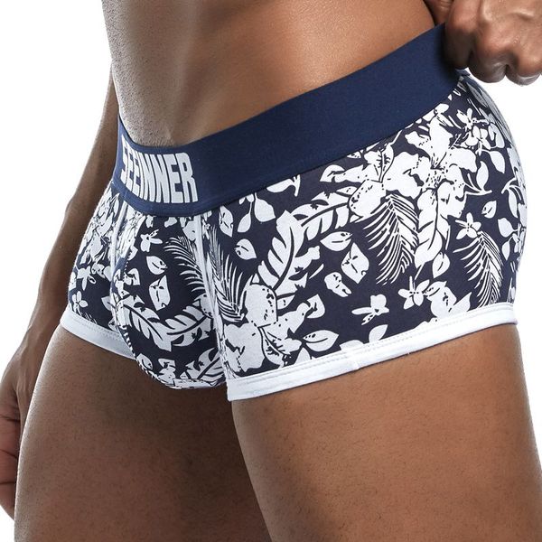 

New Male Panties Breathable Boxers Cotton Men Underwear U convex pouch Sexy Underpants Printed leaves Homewear Shorts