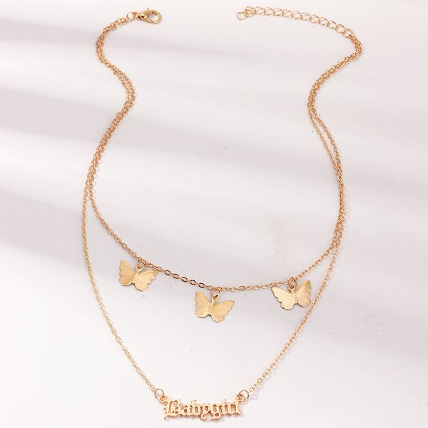 

chains fashion double layer gold color link clavicle chain bohemian cute butterfly babygirl pendant choker necklace 2021 jewelry, Silver