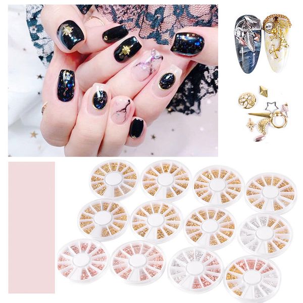 

12 grid mix hollow metal frame nail art decorations gold rivet nail stickers manicure accessorries slider diy, Silver;gold