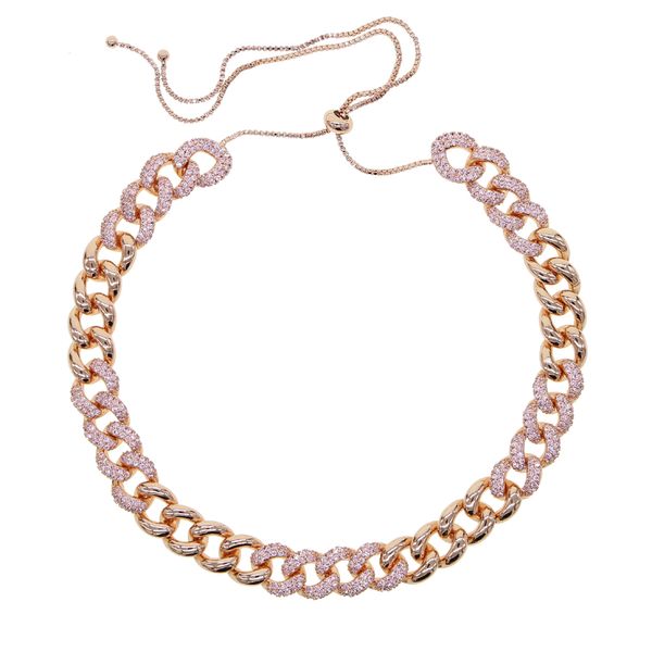 2021 RRosegold Farbe Micro Pave rosa cz kubanische Kette angepasst Box Kette Miami Pinky kubanische Gliederkette Halsband Halskette europäisch für Frauen Geschenk