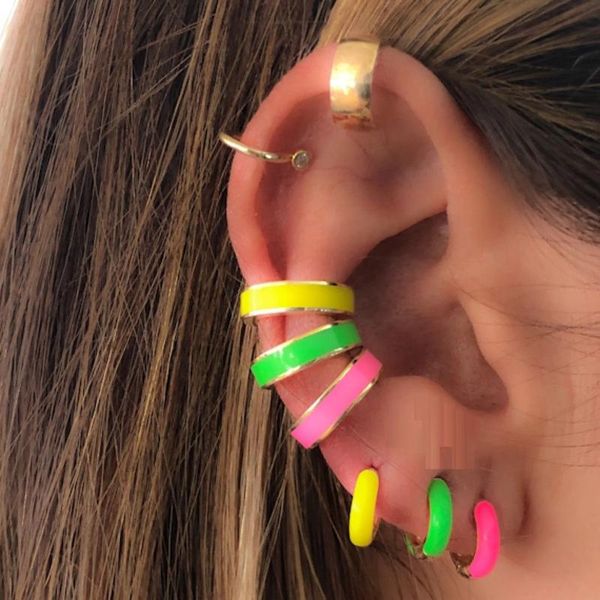 

hoop & huggie colorful rainbow fashion women jewelry gold color neon enamel small mini earring for, Golden;silver