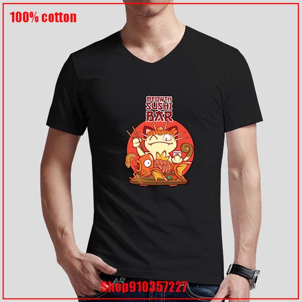 

sushi bar cat color diversified couple v neck t-shirts cozy and breathable stylish simple 180 gsm combed cotton fashion custom