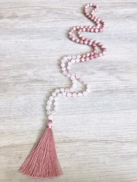 

rhodonite & rosequartz necklace 108 mala beads necklace hand knotted necklaces taeesl necklaces prayer meditation beads, Silver