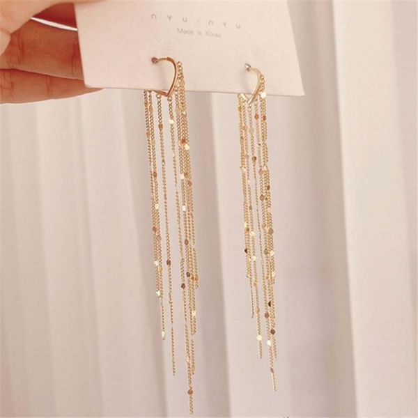 

long metal tassel hoop earrings korean style shiny sweet elegant women earrings temperament party fashion jewelry accessories, Golden;silver