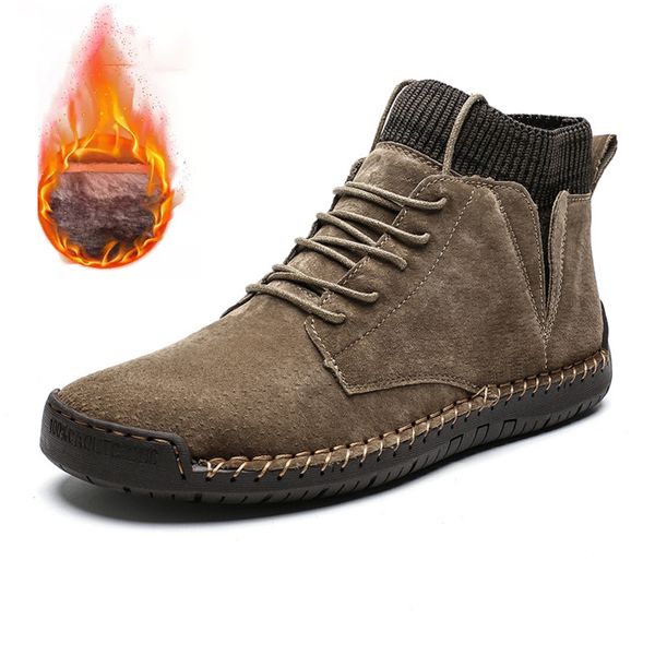 

winter leather ankle casual mens boots men boot botines hombre botas masculina bot erkek buty zimowe stivaletti uomo plush fur, Black