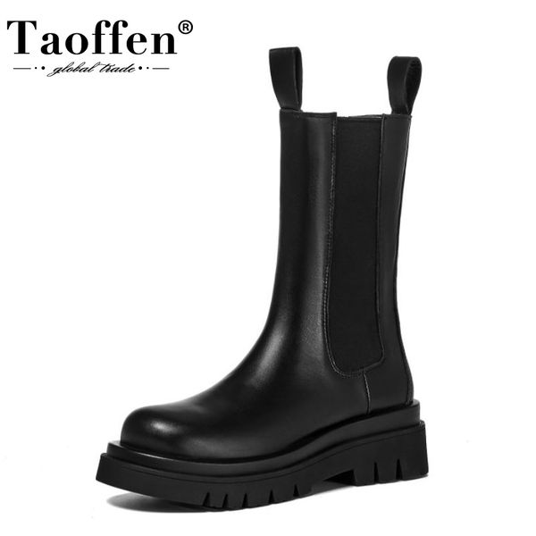 

taoffen women half short boots patchwork real leather woman winter shoes fashion casual woman shoes daily footwear size 33-42, Black