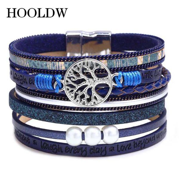 

charm bracelets vintage tree of life & bangles fashion multilayer braided handmade leather bracelet punk rope wrap wristband for women, Golden;silver