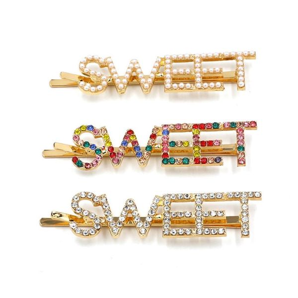 

minimalist alloy bobby pins women colored rhinestone imitation pearl hair clip jewelry sweet letters side bangs styling barrette