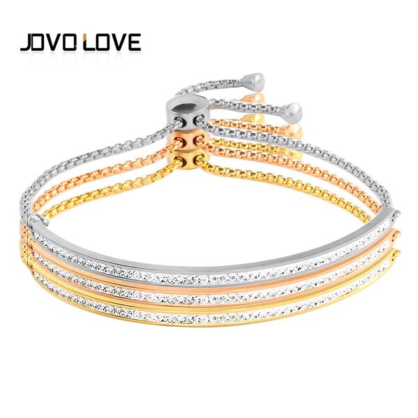 

jovo women bangle bracelets with chain cz stone adjustable wristband stainless steel luxury for woman female love jewellery, Black