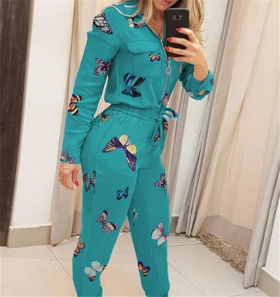 

fashion butterfly printed womens rompers casual lepal neck jumpsuits women slim with zipper bandage womens designer, Black;white