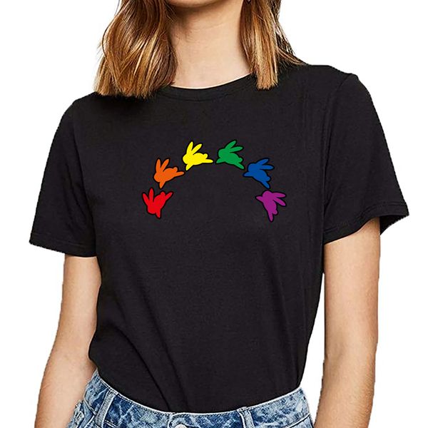 

топы футболки женщина кролик радуга kawaii подпись короткие женщины tshirt