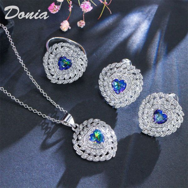 

donia jewelry fashion heart-shaped zircon earrings necklace ring three piece wedding jewelry ladies banquet set decoration, Slivery;golden