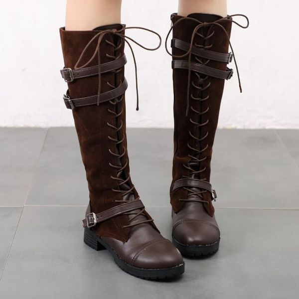 

fashion women boots winter knee high boots buckle good quality flock long comfort square heels motorcycle boot yuj7, Black