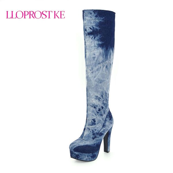 

lloprost ke women knee high boots winter fashion women boots waterproof wear thick heel platform shoes big size 33-50 lyz040, Black