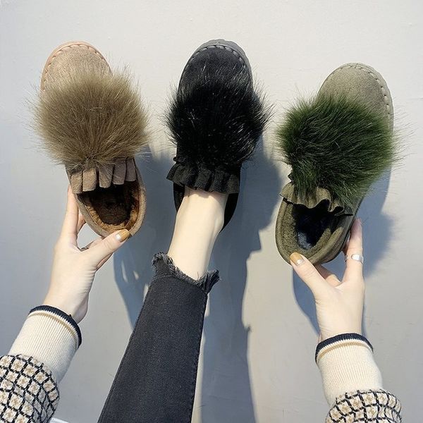 

snow boots female 2020 autumn and winter new fur shoes women plus velvet warm one pedal korean version of the wild cotton shoes, Black