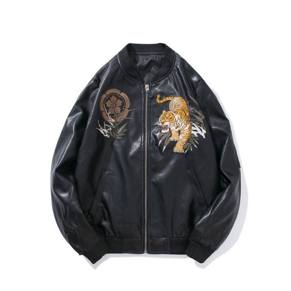 

autumn new embroidered pu leather coat men's motorcycle clothes jacket coat youth slim korean handsome men's fashion, Black;brown