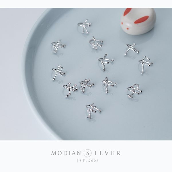 

modian twelve constellations simple charm clip earrings 100% 925 sterling silver leo virgo pisces jewelry for women jewelry, Golden;silver