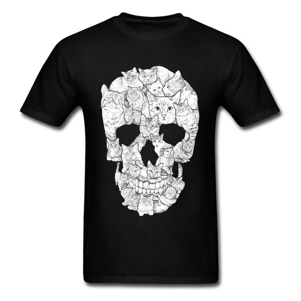 

sketchy cat skull structure tshirt camisetas 100% cotton o-neck men t shirt casual satan tee-shirt summer autumn clothing skull