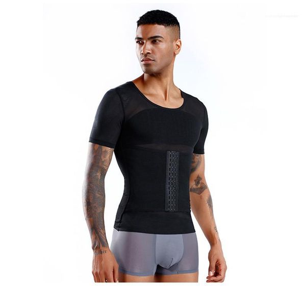 

sleeve girdle mens bodybuilding new summer men designer body shaping clothes close up skinney tshirt short, White;black