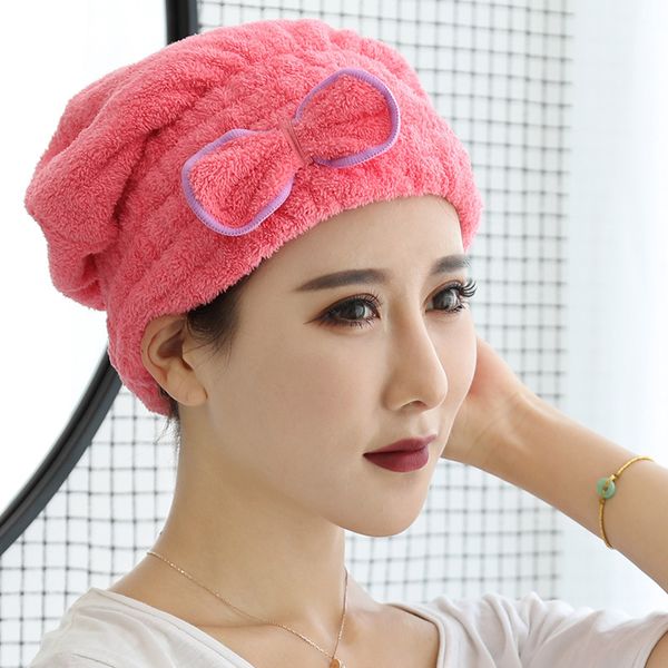 

5pcs/set cute bow-knot shower cap dry hair cap absorbent quick-drying turban solid hair towel soft hooded towel home textile
