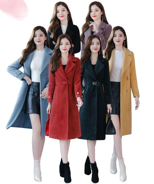 

plus size women long outerwear 2020 winter wool long sleeve thicken warm coat women blends red yellow black office ladies coat