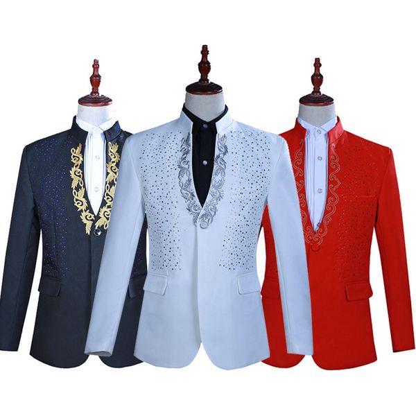 

men's suits & blazers 3 colors long sleeve two-piece 18th century stand collar nightclub singer performance jacket costumes for 2021, White;black
