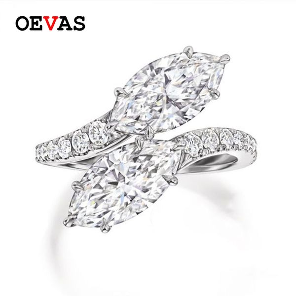 

cluster rings oevas sparkling horse eye high carbon diamond 100% 925 sterling silver finger for women engagement party fine jewelry gift, Golden;silver