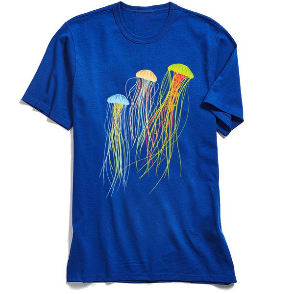 

camisa men blue t shirt jellyfish friends tshirt funny new year day short sleeve tees 100% cotton man fitness xs t-shirts
