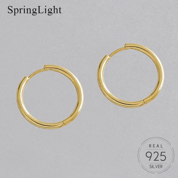 

springlight simple round gold-plated personality hoop earrings real 925 sterling silver handmade fine jewelry earrings for women, Golden;silver