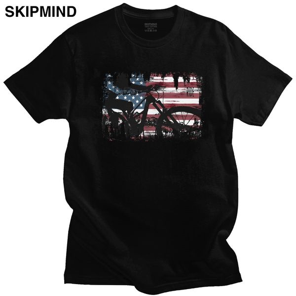 

men's vintage american flag mountain bike t-shirt short sleeve crewneck cotton t shirt casual grunge mtb tees gift clothing