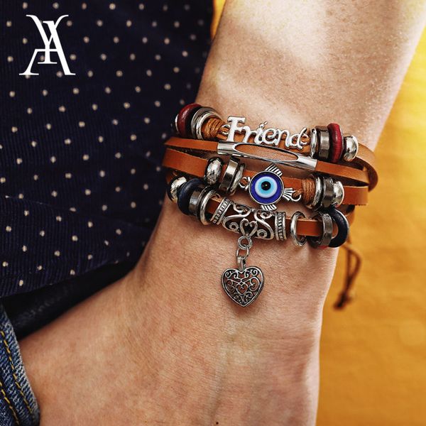

bohemian multilayer leather bracelet men vintage fish eye charm bracelets handmade wrap bracelet friendship jewelry gifts, Golden;silver