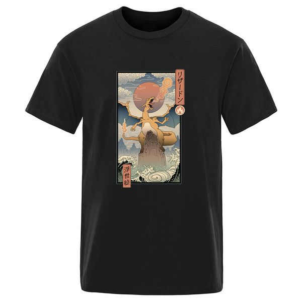 

fire dragon cartoon 100% cotton short sleeve mens t-shirts harajuku tees leisure male fashion hipster homme