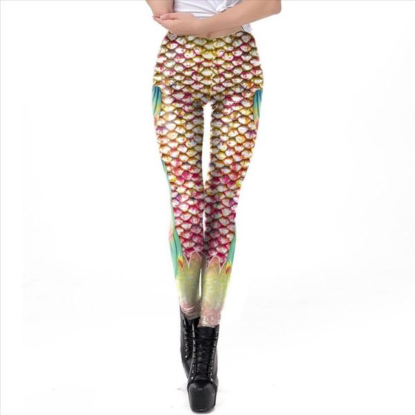 

youre my secret] new summer ocean mermaid glitter women leggings fish scales pink 3d printing leggins sporting pants woman, Black