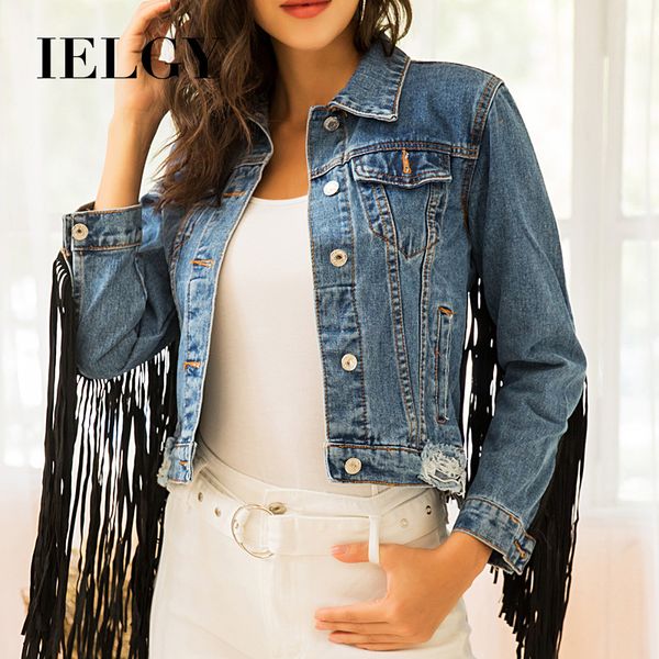 

ielgy european and american denim jacket, Black;brown