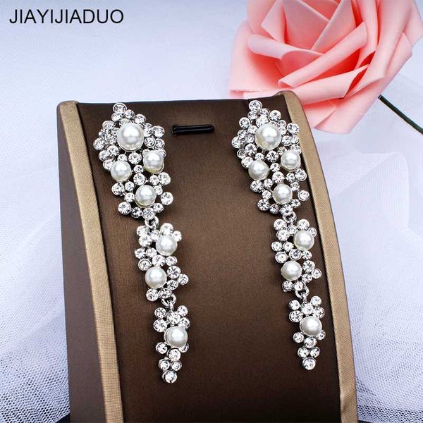 

jiayijiaudoimitation pearl wedding long earrings noble women's wedding dress accessories gift earrings dropshipping, Silver