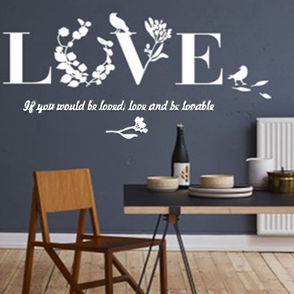 

fashion removable self-adhesive 3d leaf love mirror wall sticker wall decal
