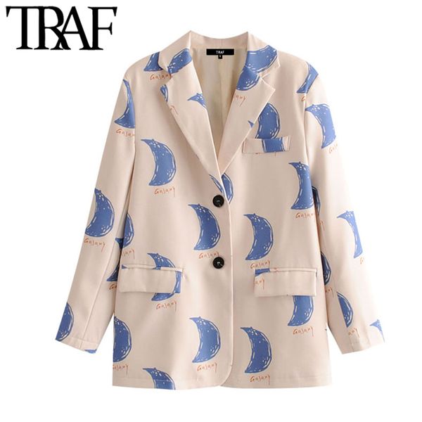 

traf women fashion office wear print blazer coat vintage long sleeve pockets female outerwear chic, White;black